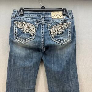 Miss Me Jeans Women's Size 26(2) Mid Rise Skinny Angel Wing Biker Bling Moto